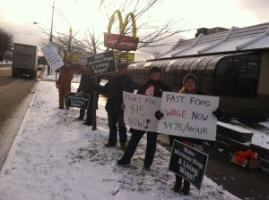 The Ithaca College Adjunct Professors Union and Midstate Central Labor Council in front of McDonalds in Ithaca (Elmira Road)